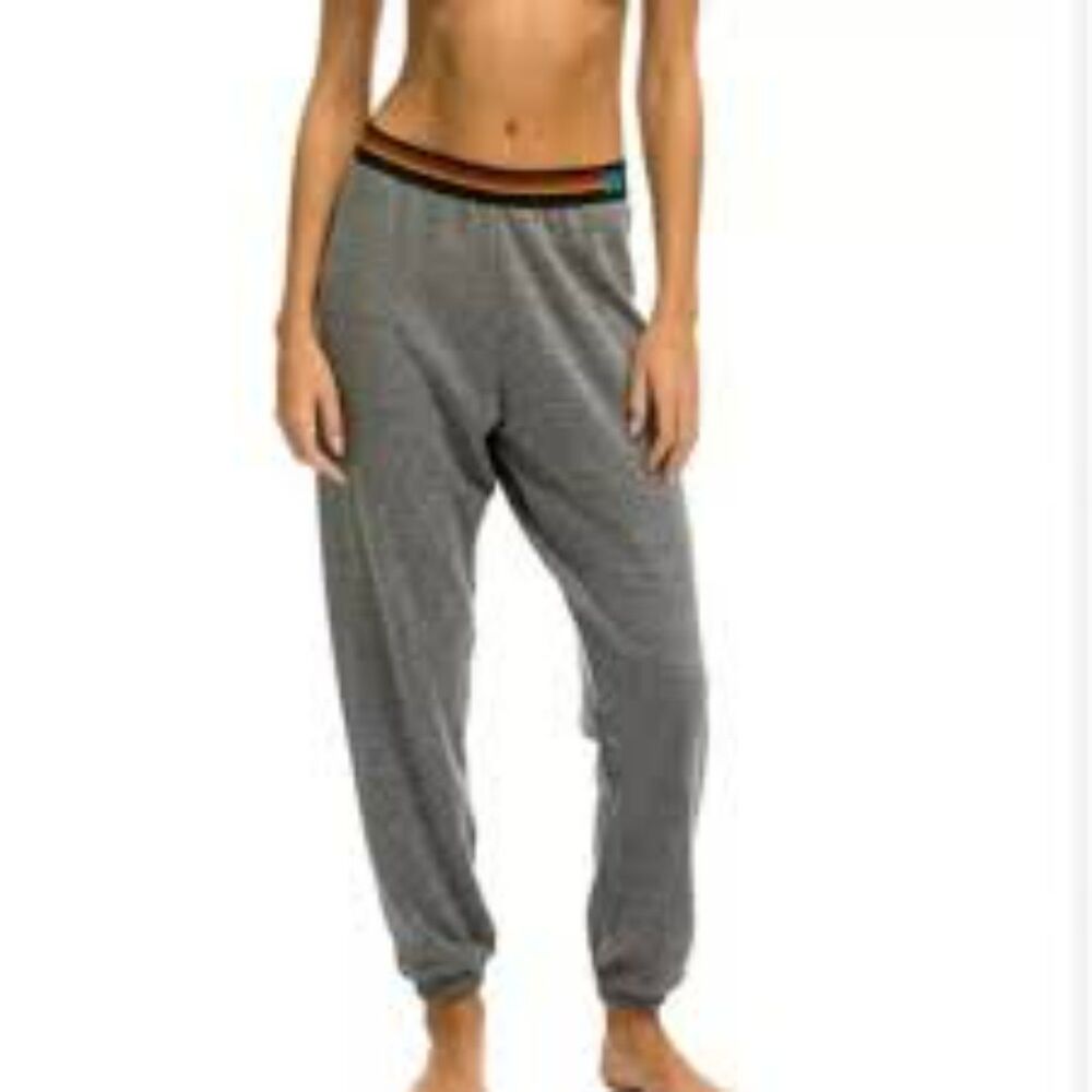 Aviator Nation Gray Track Pants with Multicolor Waistband